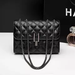 Lingge-Bolso de hombro cuadrado para mujer, bolso de cadena con detalle acolchado, bandolera completa, cartera abatible