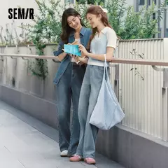 Semir Jeans Mujer 2024 Nuevo estilo de invierno con forro polar Pantalones hasta el suelo Pantalones de pierna ancha estilo Hong Kong - comprar en línea