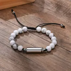 Imagen de Vnox Pulseras de urna con cuentas de piedra de lava informales para hombres para cenizas, joyería conmemorativa de recuerdo de cremación de tubo hueco, longitud ajustable