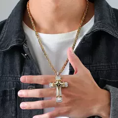 Vnox-collar con Cruz para hombre, cadena Bizantina de 4MM, colgante de crucifijo católico de acero inoxidable Punk Rock, joyería religiosa - comprar en línea