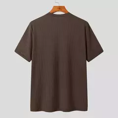 Ropa de verano para hombre, camiseta ligera de lujo, ocio, manga larga, cuello redondo, drapeado, Color sólido, camisa básica holgada, prendas de punto populares - buy online