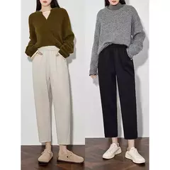 TOYOUTH, pantalones informales de lana para mujer, Otoño Invierno 20224, nueva cintura media, pantalones Harem ajustados y gruesos cálidos hasta el tobillo en internet