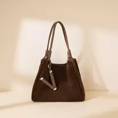 Bolso de hombro tipo bandolera de piel de ante de lujo, bolso tipo cubo tipo cesta de compras de alta calidad, bolso marrón clásico de moda para mujer