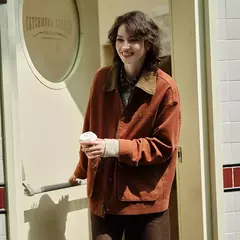 Imagen de Semir-abrigo de longitud media para mujer, chaqueta holgada con cuello de PANA con bloqueo de Color, estilo Retro, bordado, a la moda, novedad de otoño, 2024