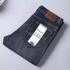 2025 moda cuatro estaciones clásico azul negro trabajo pantalones vaqueros hombres Jeans Casual recto estiramiento ropa de marca masculina - online store