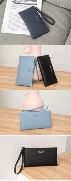 Nueva cartera minimalista con cremallera para monedas, bolsa de almacenamiento para tarjetas de crédito de cuero PU de alta calidad, cartera larga ultrafina para mujer - tienda en línea
