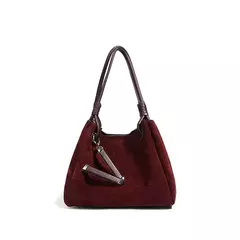 Imagen de Bolso de hombro tipo bandolera de piel de ante de lujo, bolso tipo cubo tipo cesta de compras de alta calidad, bolso marrón clásico de moda para mujer