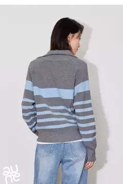 TOYOUTH-suéter de punto para mujer, suéter con capucha y cuello tipo Polo con cremallera a rayas, otoño e invierno, 2024 en internet