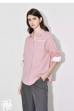 TOYOUTH informal-Blusa de manga larga para mujer, camisa con cuello vuelto, diseño de bolsillo, Color contrastante, otoño, 2024