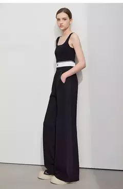 AMII-pantalones de pierna ancha minimalistas para mujer, pantalón largo negro, holgado, informal, versátil, con cintura elástica, primavera 2025 12521056