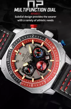 NAVIFORCE, relojes deportivos multifunción resistentes al agua para hombre, reloj de pulsera cuadrado luminoso analógico de cuarzo de marca de lujo de cuero de moda - Eleganzie