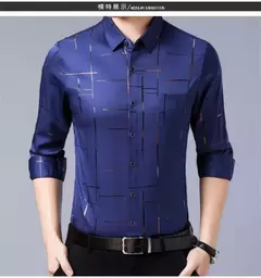Camisa estampada de manga larga informal y de moda para hombre, top de negocios sin planchar y resistente a las arrugas - tienda en línea