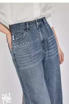 TOYOUTH Jeans de mezclilla para mujer 2025 primavera hechos a mano nuevos pantalones largos de pierna ancha rectos lavados azul claro