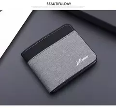 Cartera de lona a la moda para hombre, monedero corto, funda para tarjetas de crédito, tarjetero negro/azul/gris, monedero para hombre, soporte para banco 2023 - tienda en línea