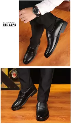 Zapatos de cuero para hombre, zapatos formales de negocios para personas mayores, punta redonda negra, informales, sencillos, cómodos, de talla grande