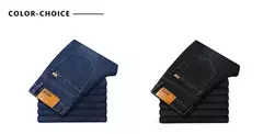 Pantalones elásticos informales de negocios para hombre, pantalón vaquero azul clásico, Vaqueros rectos holgados, talla grande 40 42 44 46 2025 - online store