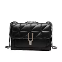 Bolso cuadrado clásico acolchado con detalle, bolso de hombro con solapa de color sólido, bolso con cadena que combina con todo - comprar en línea
