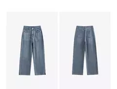 TOYOUTH Jeans de mezclilla para mujer 2025 primavera hechos a mano nuevos pantalones largos de pierna ancha rectos lavados azul claro