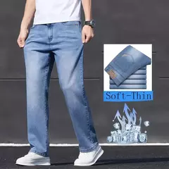 Primavera Verano hombres Color sólido lavado azul claro negocios Casual versátil suave transpirable suelto recto pantalones elásticos para hombres