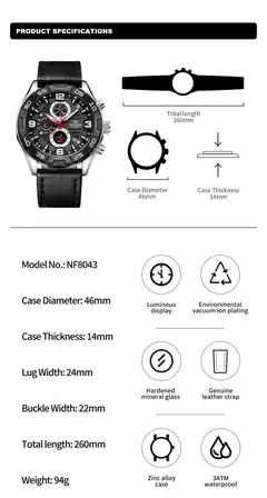 NAVIFORCE 2025 nuevos relojes originales para hombres marca de lujo reloj cronógrafo deportivo reloj de pulsera de cuarzo resistente al agua de Cuero militar - buy online