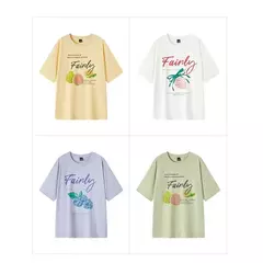 Semir-Camiseta de manga corta para mujer, Top de longitud media con hombros caídos, holgado e informal, con estampado de frutas y letras, novedad de verano 2024 - Eleganzie