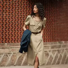 Semir-vestido Midi con abertura y escote cuadrado para mujer, traje utilitario lavado con sal, Estilo Vintage, verano, 2024 - buy online