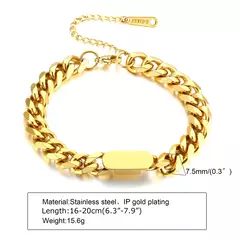 Vnox Pulseras de cadena cubana para hombre y mujer, pulsera de eslabones de acero inoxidable de 7,5 mm, joyería de personalidad simple ajustable en internet