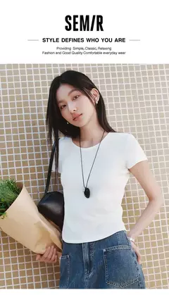 Semir-Camiseta de manga corta para mujer, Top recortado ajustado con hombros descubiertos, Top bordado de verano 2025, versátil para trajes elegantes en internet