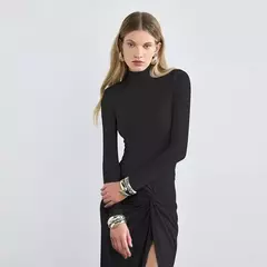 Vestidos de mujer nuevo otoño sólido Sexy Split elegante Maxi vestido ropa de calle moda manga larga cuello alto Casual vestido delgado Mujer - tienda en línea