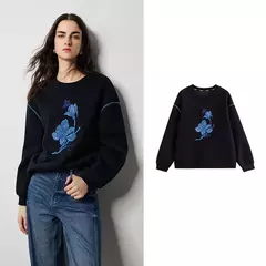 TOYOUTH-Sudadera con bordado de flores para mujer, jersey de manga larga con cuello redondo, ropa de calle, Tops, novedad de primavera 2024