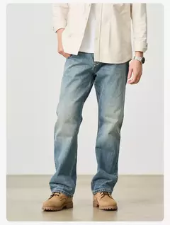 Image of SIMWOOD 2025 primavera nuevo suelto Relax 13,5 oz 100% tela de algodón lavado Vintage Jeans hombres pantalones vaqueros de alta calidad