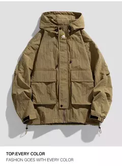 Image of Chaqueta con capucha para hombre, cortavientos de moda juvenil, abrigo deportivo para exteriores, ropa para senderismo y Camping, novedad