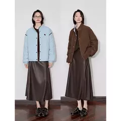 TOYOUTH-abrigo grueso de algodón para mujer, chaqueta elegante con empalme de Color contrastante y cuello de solapa de manga larga para invierno 2024 - Eleganzie