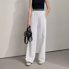 AMII-pantalones de pierna ancha minimalistas para mujer, pantalón largo negro, holgado, informal, versátil, con cintura elástica, primavera 2025 12521056 on internet
