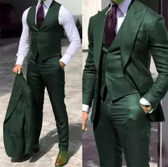 Image of Trajes de esmoquin de boda elegantes, traje de novio ajustado de 3 piezas para hombres, traje de padrino de boda, negocio Formal barato para hombre (chaqueta + chaleco + pantalones)