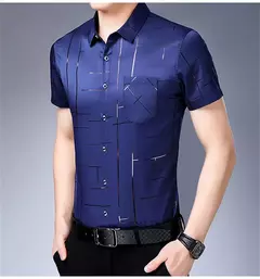 Image of Camisa de manga corta informal de negocios para hombre, Top resistente a las arrugas sin hierro, fácil cuidado, ajuste cómodo para oficina y trabajo