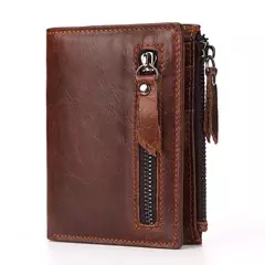 Cartera corta de cuero genuino a la moda para hombre con cremallera, cartera de diseño de lujo RFID para hombre, tarjetero de alta calidad en internet