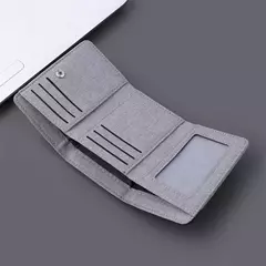 Cartera de lona para hombre, tarjeteros de identificación/foto, tarjetero negro/azul/gris, funda tipo billetera con 8 ranuras, monedero masculino con cerrojo, Mini billetera triple para hombre - tienda en línea
