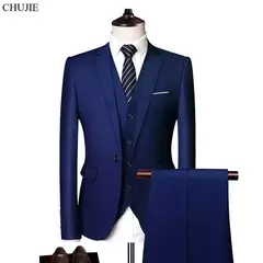 Trajes para hombres elegantes, Blazers de 3 piezas, 2 conjuntos, chaquetas de boda, chaleco, pantalones, moda de lujo, traje completo clásico, traje Formal 2025 - comprar en línea
