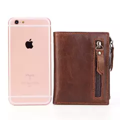 Cartera corta de cuero genuino a la moda para hombre con cremallera, cartera de diseño de lujo RFID para hombre, tarjetero de alta calidad - Eleganzie