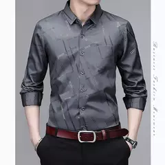 Camisa estampada de manga larga informal y de moda para hombre, top de negocios sin planchar y resistente a las arrugas on internet