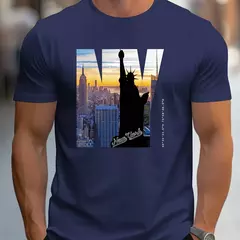 Camiseta holgada de verano 100% algodón puro para hombre, talla grande NY, estampado gráfico, informal, ajustada, cuello redondo, manga corta - buy online