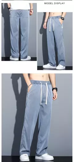 NOVEDAD DE VERANO 20224, pantalones vaqueros suaves de tela Lyocell para hombre, pantalones rectos finos sueltos con cordón en la cintura elástica, pantalones casuales de Corea