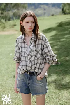 TOYOUTH, blusa de manga larga para mujer, camisa informal con cuello vuelto Retro a cuadros de algodón, primavera 2025, Tops