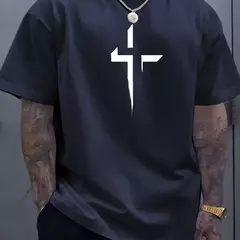 Camiseta de manga corta con cuello redondo para hombre, 100% de algodón puro, informal, holgada, de talla grande, con estampado creativo cruzado, deportiva, cómoda, de verano - online store