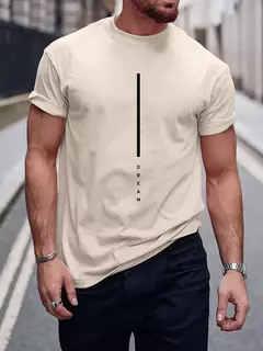 Camiseta holgada de verano 100% algodón con estampado de letras DREAM para hombre, camiseta deportiva informal ajustada con cuello redondo y manga corta