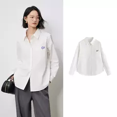 TOYOUTH-Blusa para mujer, camisa de otoño 2024, nueva pintura al óleo multicolor, cuello vuelto, camisa bordada de manga larga, Tops blancos - Eleganzie