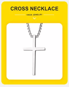 Collar de cruz Vnox para hombres y mujeres, collar con colgante de cruz lisa de color plateado con cadena de caja de acero inoxidable en internet