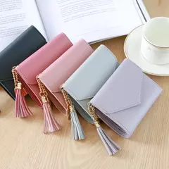 Carteras cortas de moda para mujer, billetera de cuero PU con borlas de lujo, billetera pequeña con cerrojo, monedero de tendencia, tarjetero para mujer - Eleganzie