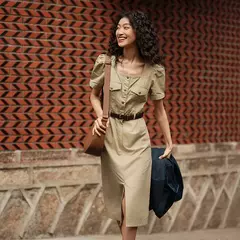 Semir-vestido Midi con abertura y escote cuadrado para mujer, traje utilitario lavado con sal, Estilo Vintage, verano, 2024 on internet